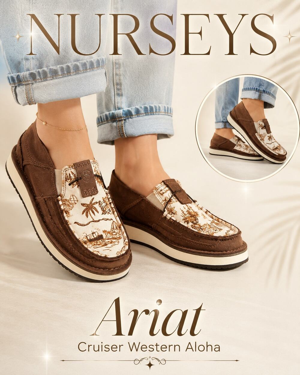 Ariat Cruiser Western Aloha Rusted Paniolo Slip On Shoes Womens 7B NWT